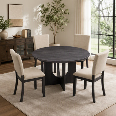 Ensemble de salle à manger rond 47,3 po avec 4 chaises rembourrées, ensemble de table de salle à manger moderne pour 4, ensemble de table de salle à manger 5 pièces pour salon, cuisine, noir antique et beige