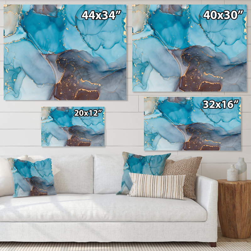 Bleu et gris luxueux abstrait fluide IV - peinture sur toile, H 24 po x l 32 po x P 1 po, Toile tendue