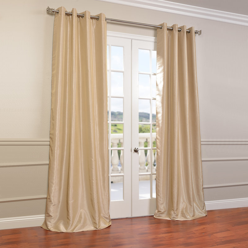 Akke Grommet Vintage Textured Faux Dupioni Silk Blackout Curtains - Single Panel Drapes, 50" W x 108" L, Flax Gold