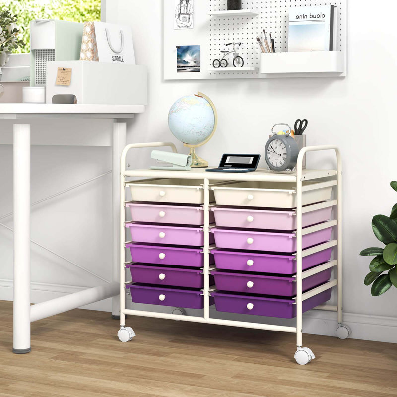 12 bacs de rangement à roulettes, Blanc / dégradé mauve
