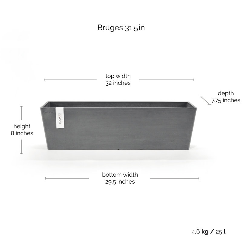Pot Planter, Gray, 8" H x 32" W x 7.75" D