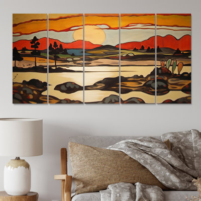 Automne, beauté montagnarde, sérénité, peinture - prairie, art mural, salon, 5 panneaux égaux