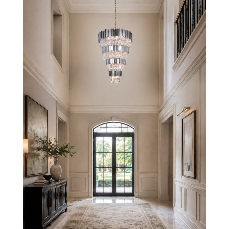 Lustre en cristal 4 lumières Transitional, Nickel brillant
