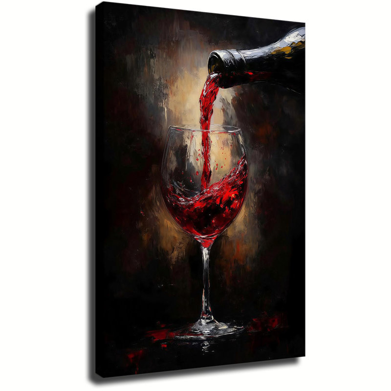 Tableau sur toile à fond sombre représentant un verre de vin rouge, élégant tableau de verre à vin pour la décoration murale de la cuisine ou de la salle à manger, ambiance moderne