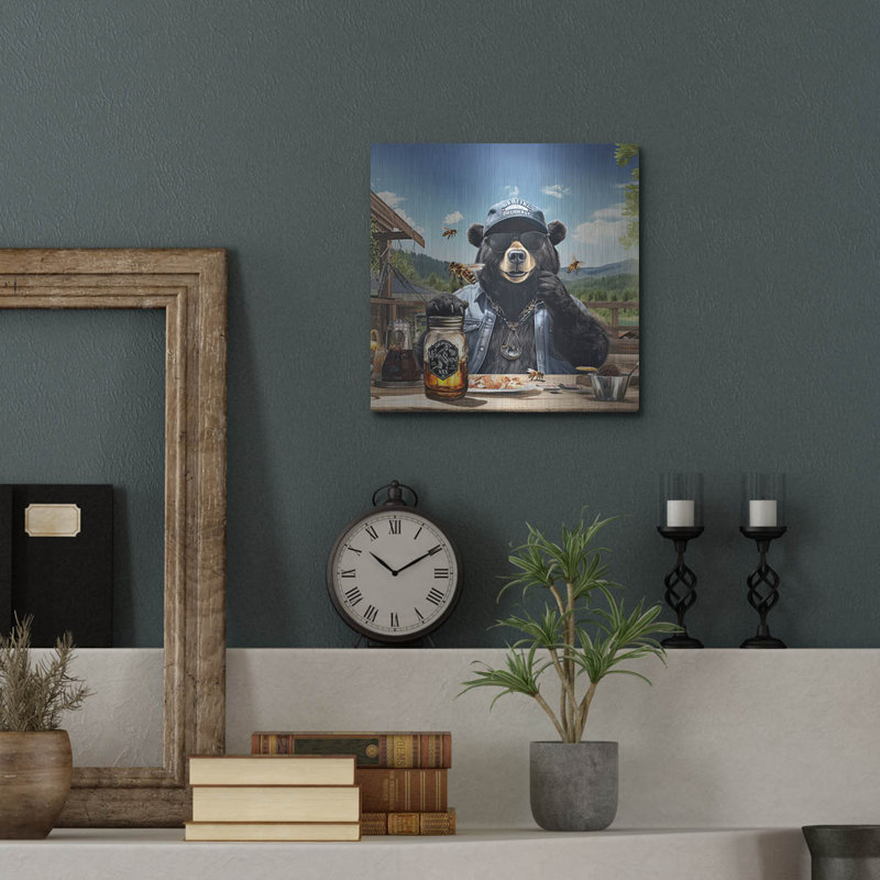  «Cool Bear Moonshine Buzz» par Jim Baldwin, art mural en métal, 12 po x 12 po, H 12 po x l 12 po