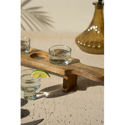  Tequila Flight Tasting Set – Four Glasses with Wood Base – 5"Tall, Set Of 2