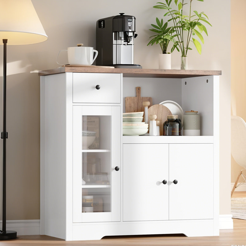 Armoire de cuisine avec micro-ondes avec rangement et tiroirs Senfot, Blanc