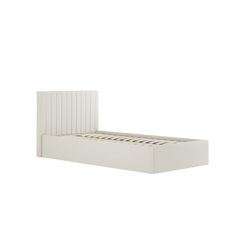 BERLIN UPHOLSTERED END LIFT OTTOMAN STORAGE BED, Single (3'), White