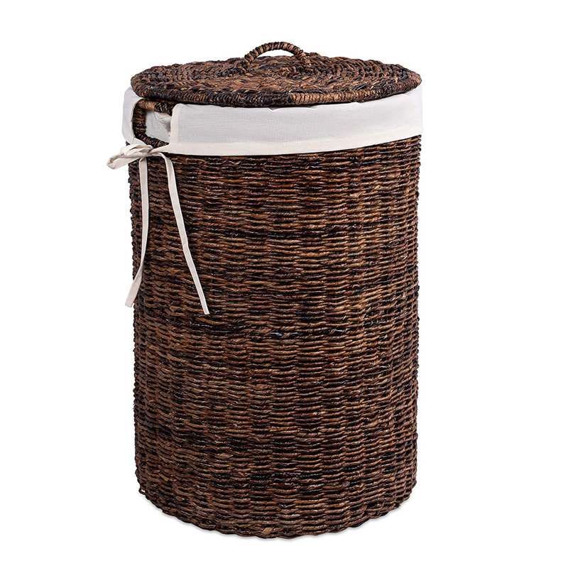 Espresso Wicker Upright Hamper with Lid and Liner