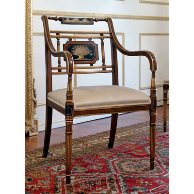 Chaise avec accoudoirs à dossier échelle en cerisier / beige