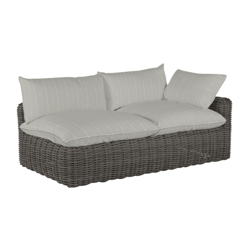 Montecito 75.25" Wide Outdoor Wicker Left Hand Facing Loveseat with Cushions, Dove Sunbrella® Linen, Welt, Slate Gray