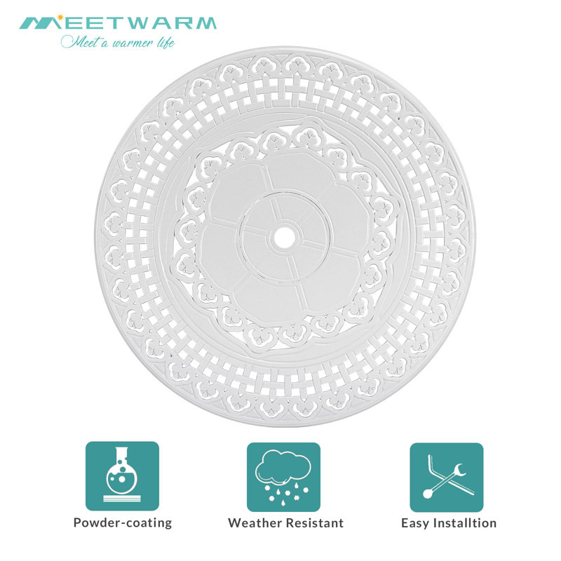 Round Metal Outdoor Dining Table With Umbrella Hole , 38.5'' in. W 38.5'' in. D, White