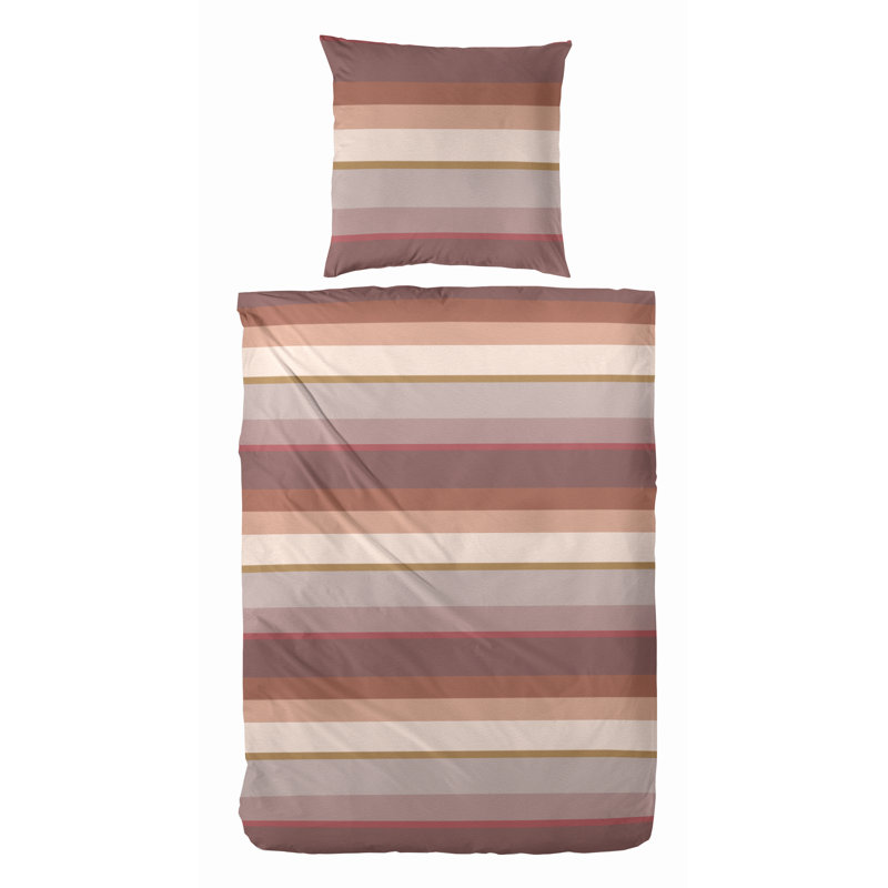 Riga Cotton Striped Duvet Cover Set with Pillow Shams, 155 x 220cm Duvet Cover + 1 Standard Pillowcase, Petrol/Grey/Pink
