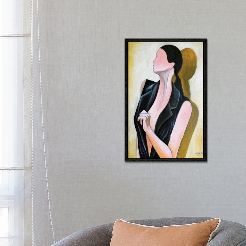 Study of Female with Black Vest 1 Piece Painting on Canvas, 66.04cm H x 45.72cm W x 3.81cm D, Black Framed