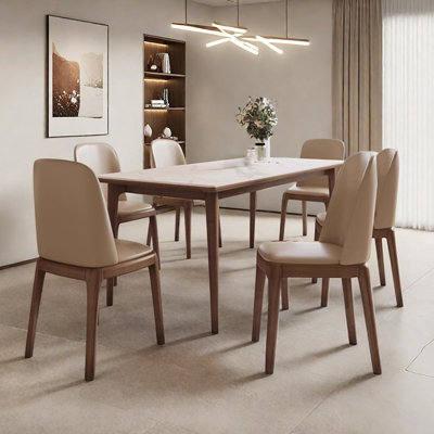 Minimalist ash wood frame rock plate dining table
