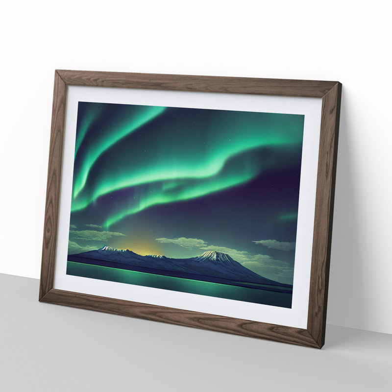 Ethereal Aurora Borealis - Single Picture Frame Print, 46cm H x 64cm W x 2cm D, Walnut