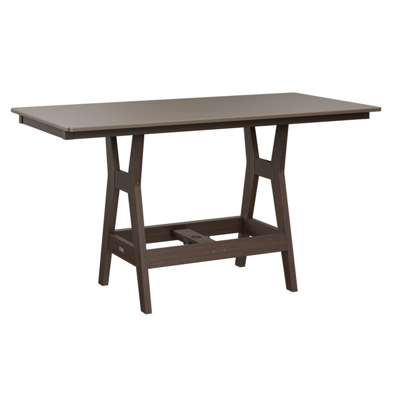 Table de bar rectangulaire 66 po Berlin Gardens Harbor, Bronze martelé, Imbuia, H 38,87 po x l 66 po x P 33 po