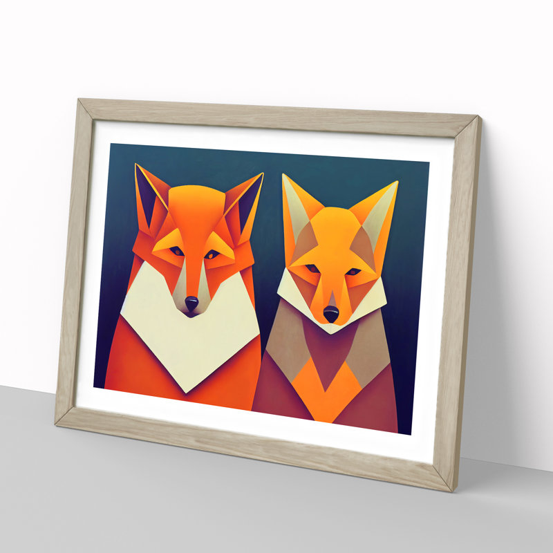 Two Abstract Foxes Vol.2 - Framed Print, 34cm H x 46cm W x 2cm D, Oak