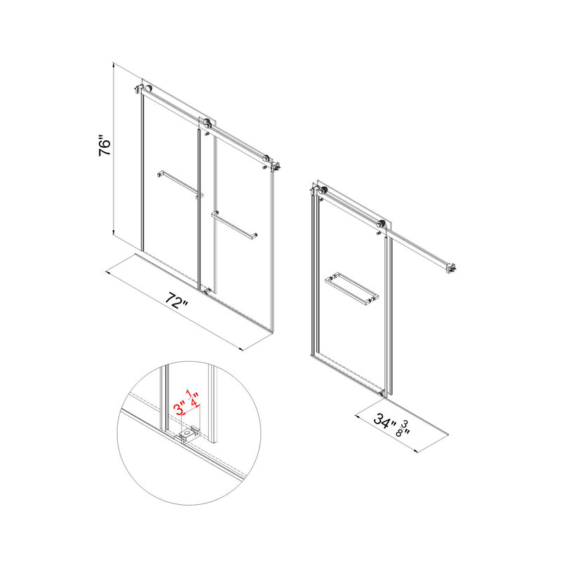 66"-72" W * 76" H Double Sliding Shower Door With 10 mm Tempered Glass, Chrome