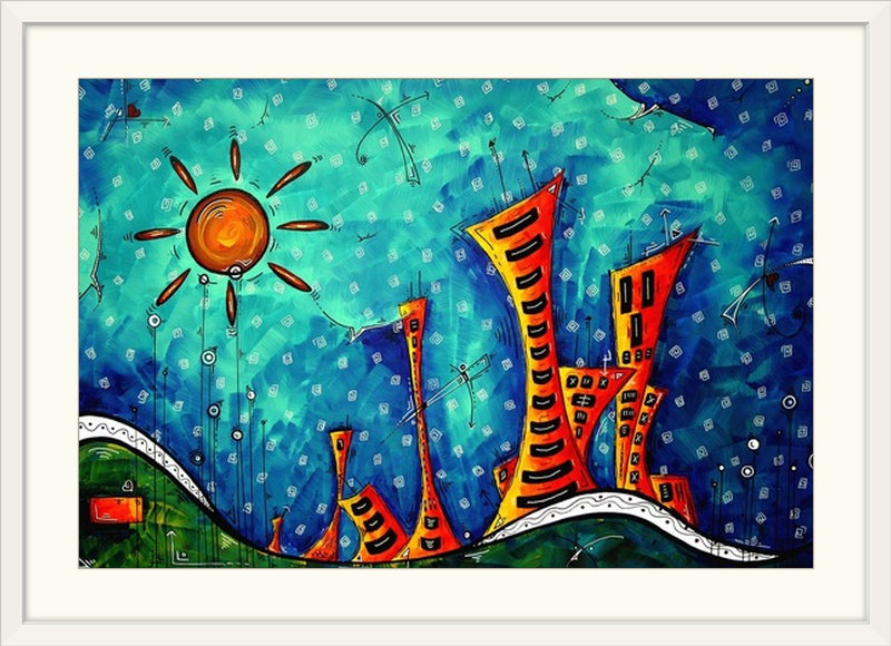«Funky Town» par Megan Duncanson - impression, H 28 po x l 38 po x P 1 po, Cadre blanc