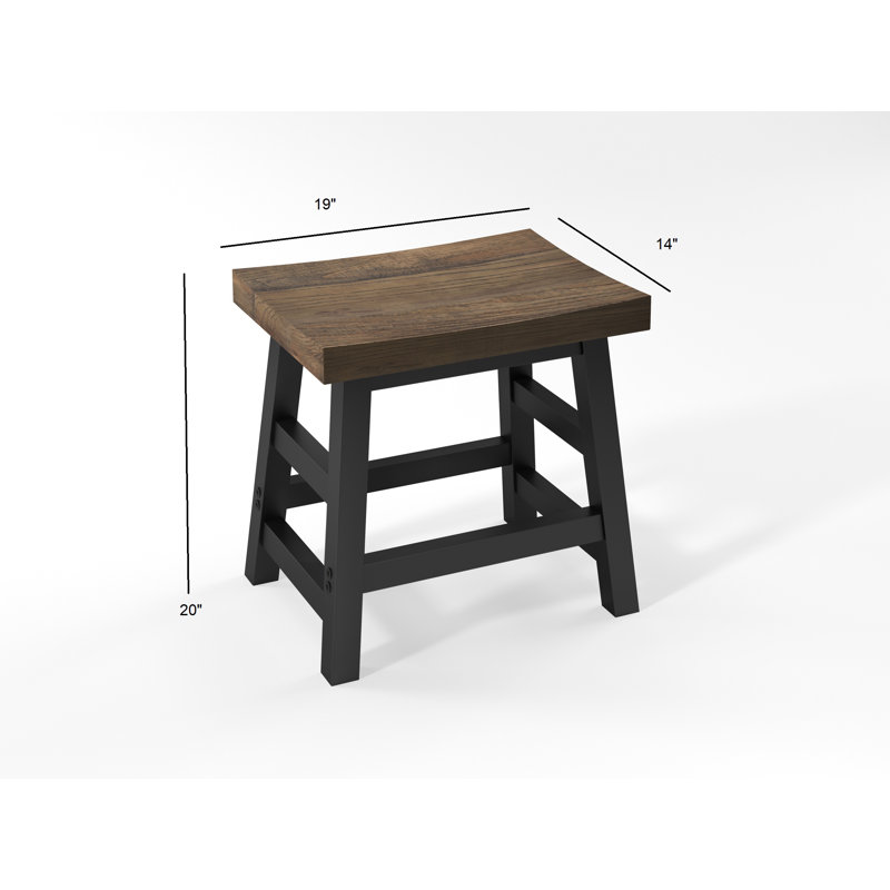 Pomona 20" Counter Height Bar Stool with Solid Wood Seat and Black Metal Legs, Rustic Brown, Short Stool (20" Seat Height)