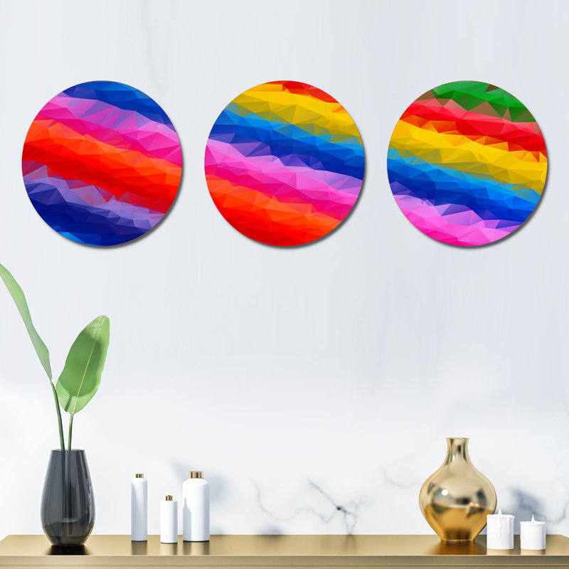 Multi Color Polygonal Pencils - Abstract Metal Wall Decor Set