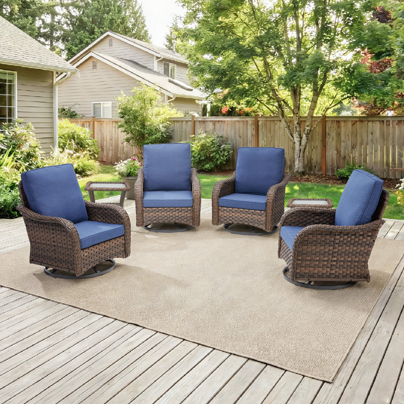 Ensemble de conversation avec chaises pivotantes et table d'appoint Arley, Bleu
