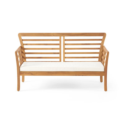  Caydon Acacia Wood Outdoor Loveseat, Luxury Double-Pane Patio Sofa with Waterproof Cushions, Modern Slat Panel Backyard Seating