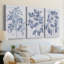 Bleu marine et lin botanique VI - Toile tendue sur mesure - 3 pièces-52725442