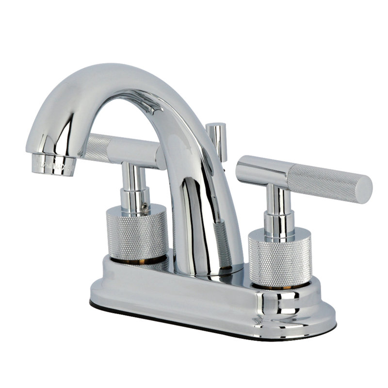 Kingston Brass Convergent Two-Handle 3-Hole Deck Mount 4" Centerset Bathroom Faucet With Knurled Handle And Brass Pop-Up Drain