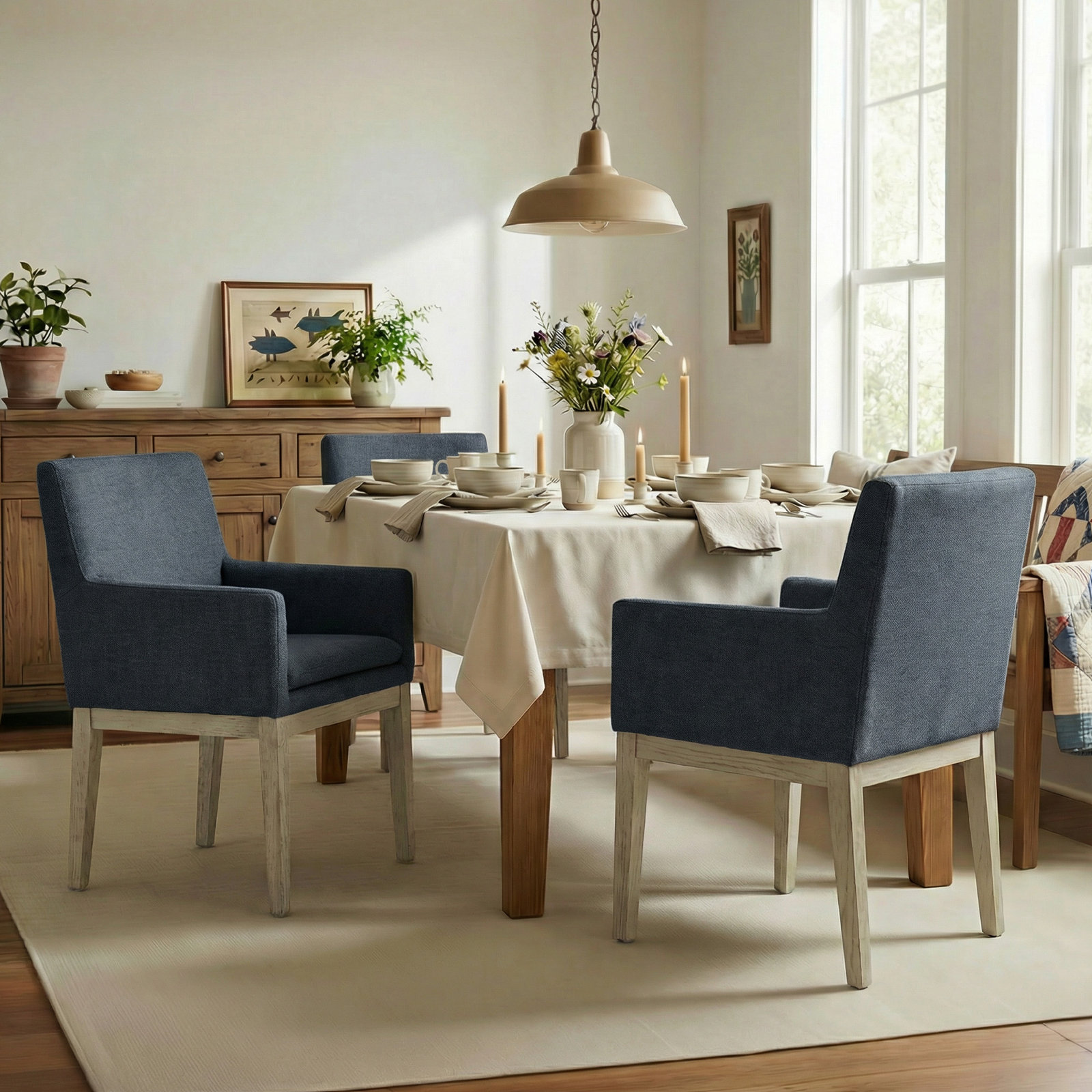 Bethea Dining Armchair, Performance Linen Effie Indigo