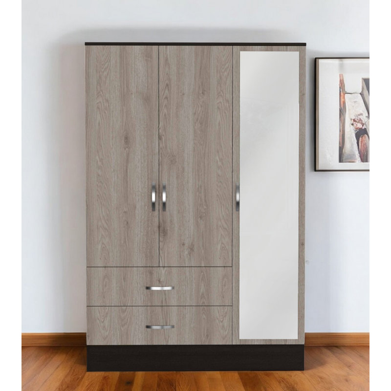 Commode combinée 71 po à trois portes et miroir en bois brun et noir 71 po