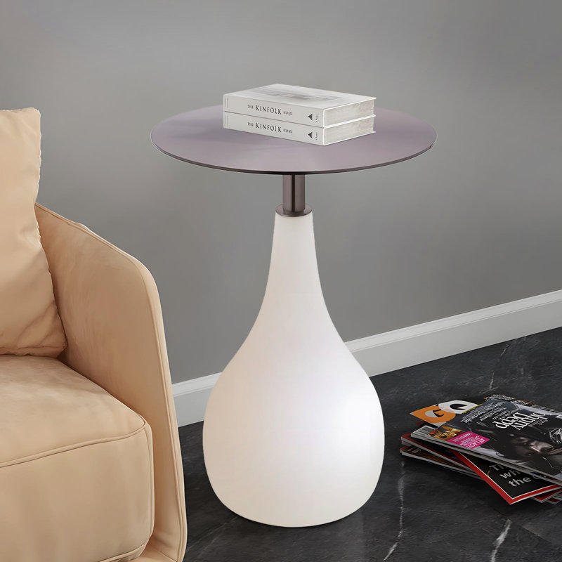 Angelina Stainless Steel Top End Table, Silver Top/White Base