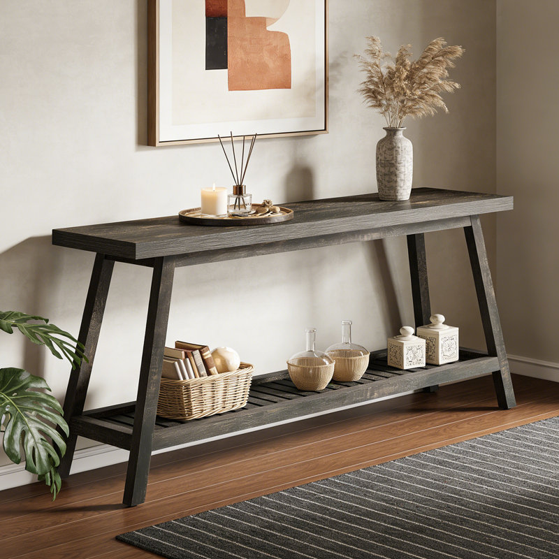 70.9" Console Table, Farmhouse Entryway Table 2-Tier Sofa Table, Black