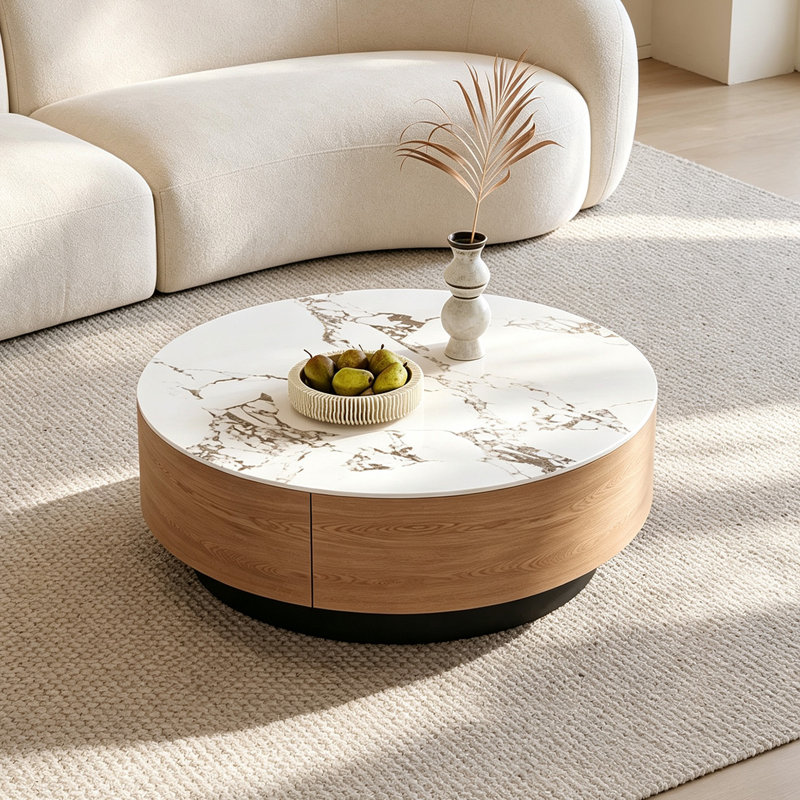 Table basse ronde pour petit appartement, 12.99" H x 27.55" W x 27.55" D, Brown