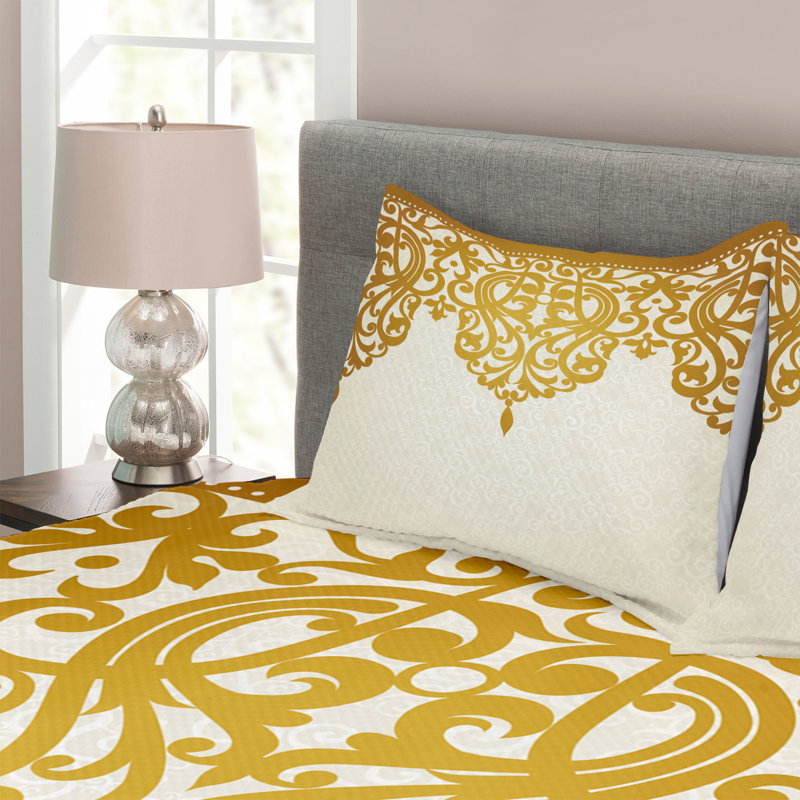 Reanna Yellow/White Microfibre Bedspread, 220 x 264 cm