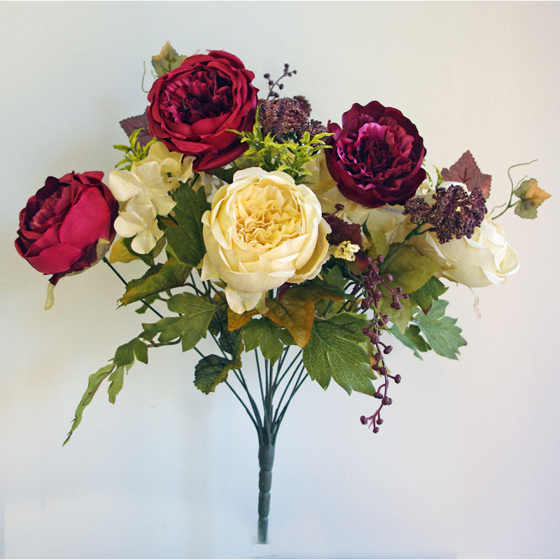 20 " Faux Rose and Mixed Assortment in, Burgundy/Cream