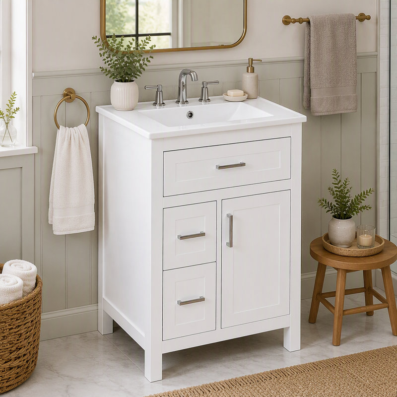 Freestanding Standard With Ceramic Top, Blanc
