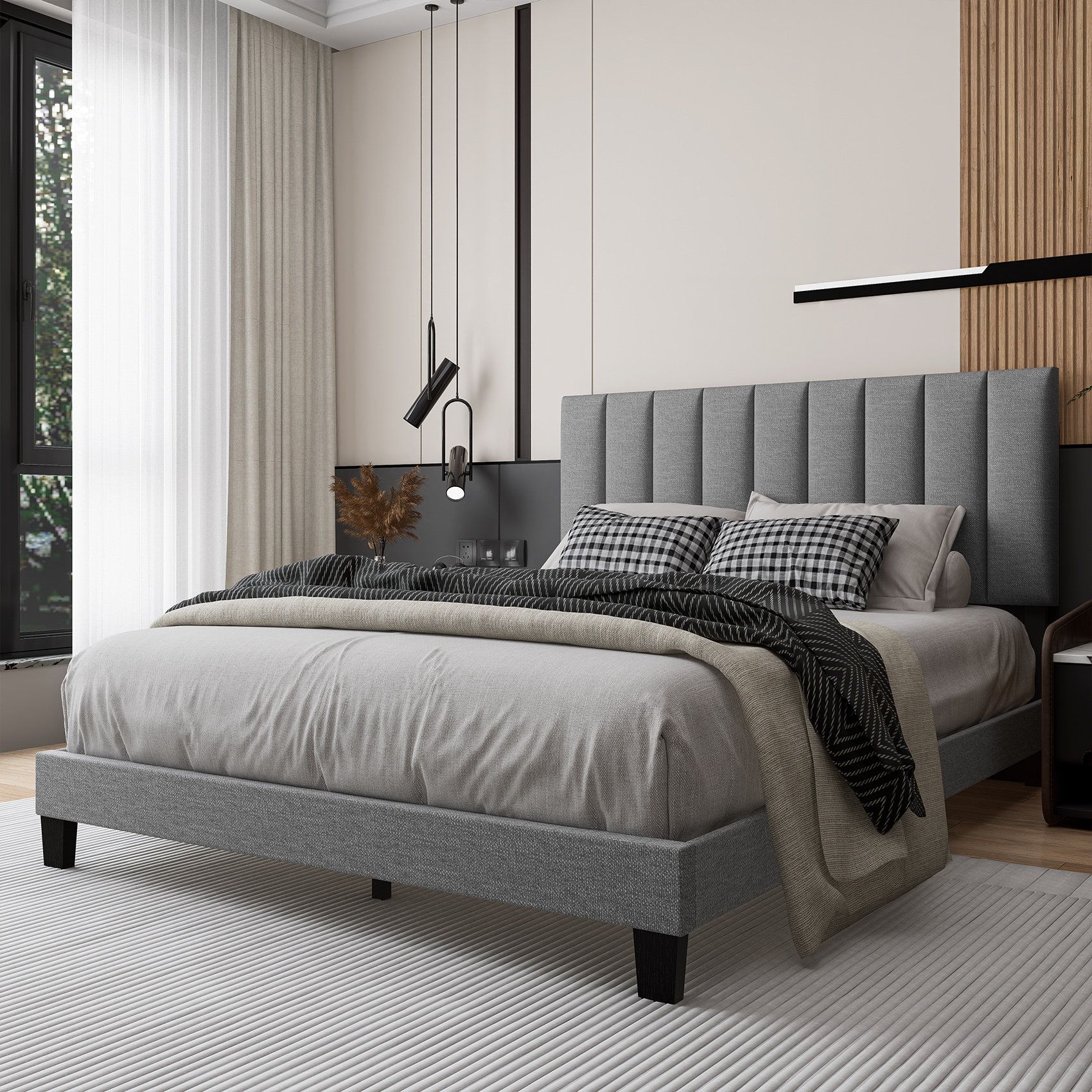 Ebern Designs Hermi Upholstered Platform Bed Dark Gray | Wayfair