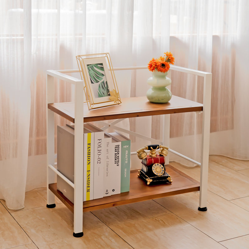 Iron Solid Wood Etagere Bookcase, White, (2 Shelves ) 22.8" H x 23.6" W x 12.6" D