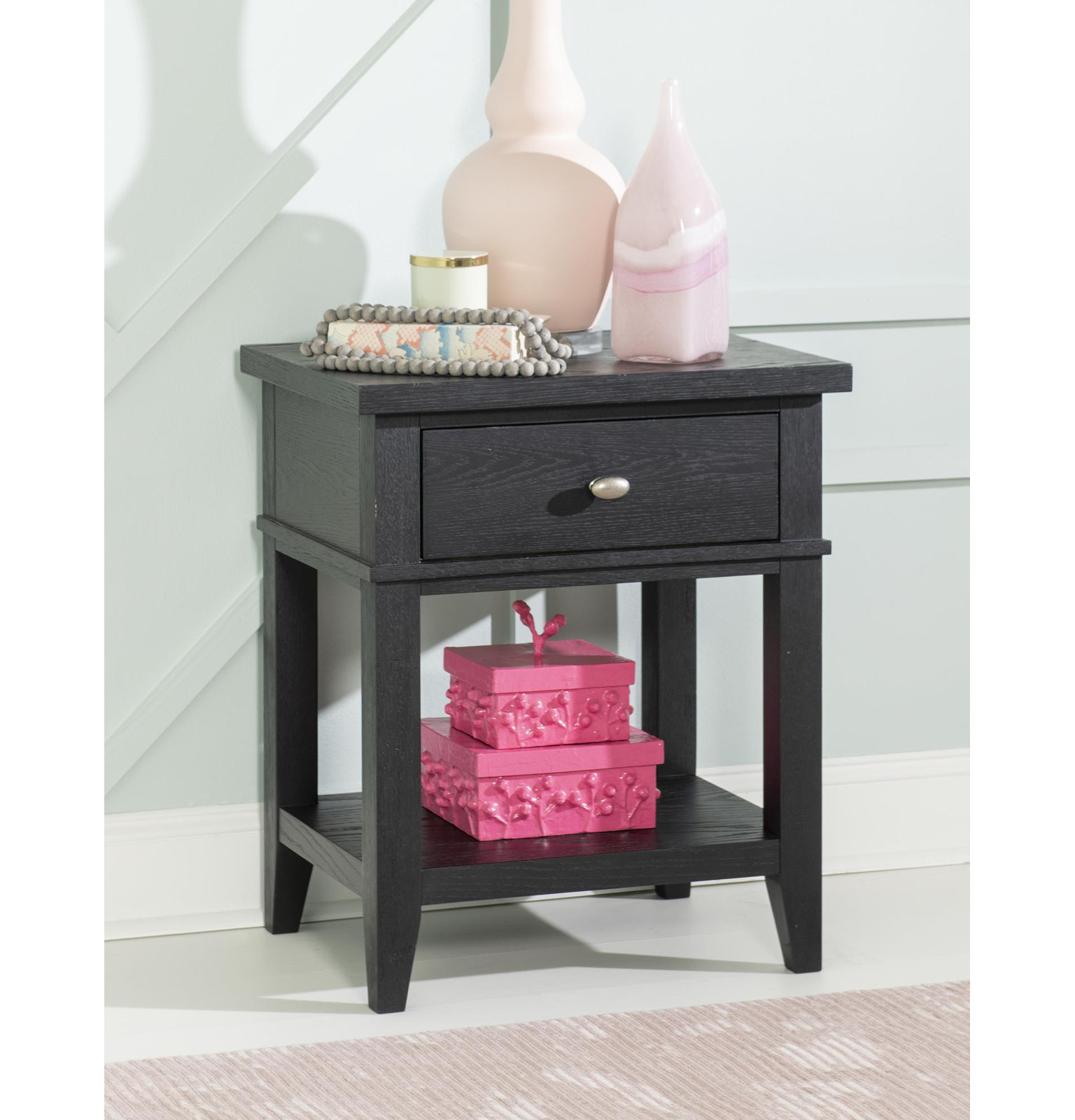 Today's Traditions 1-Drawer Nightstand with USB-C, Black