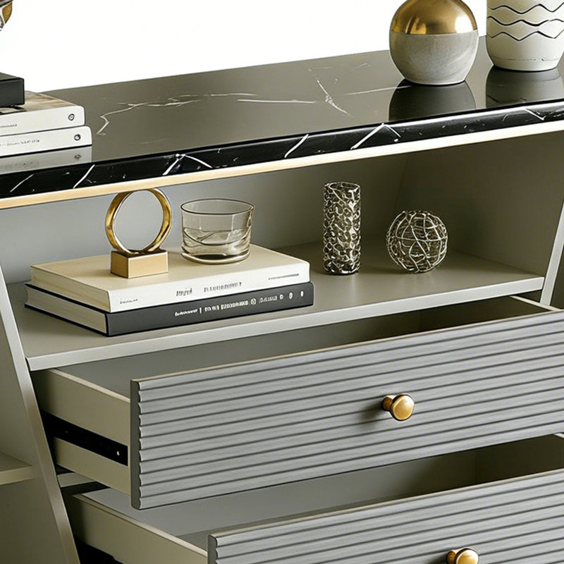 Armoire d'entrée de style italien, H 35,43 po x l 47,24 po x P 15,75 po, Grey/Gold