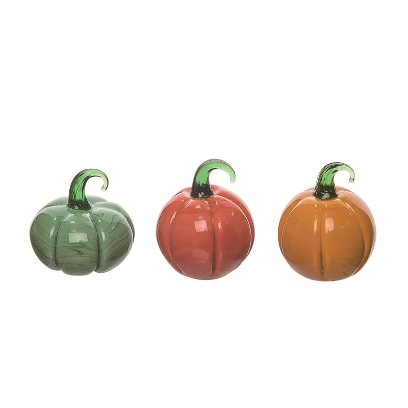  Ensemble de 3 mini-citrouilles en verre Fall Harvest, 1,33 x 1,33 x 1,29 pouces