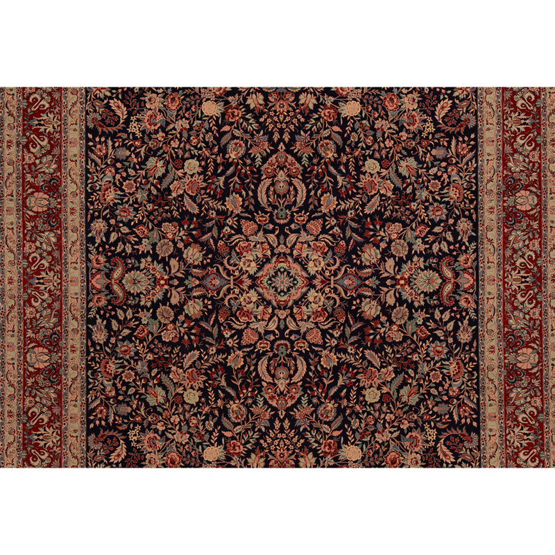 Hand Knotted Wool Oriental Area Rug in Navy And Red