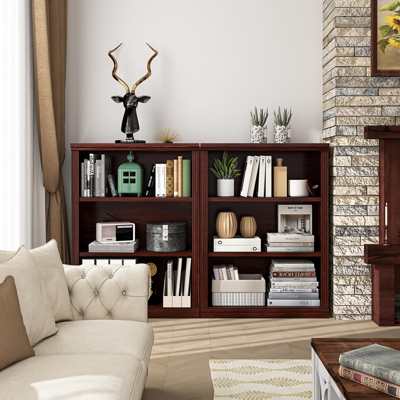 Wood Bookshelf - Storage Shelf for Living Room, Office, Bedroom, Library, Cherry, (3 Shelves) 41.85"H x 30.7"W x 15.8"D