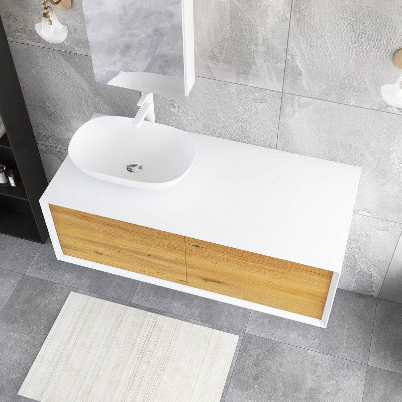 Meuble-lavabo mural 48 po avec plateau blanc uni