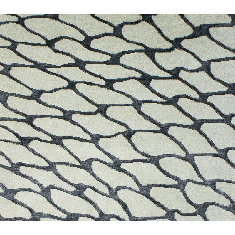 Tapis ivoire et acier noué à la main de haute qualité, Rectangle 6 pi x 9 pi