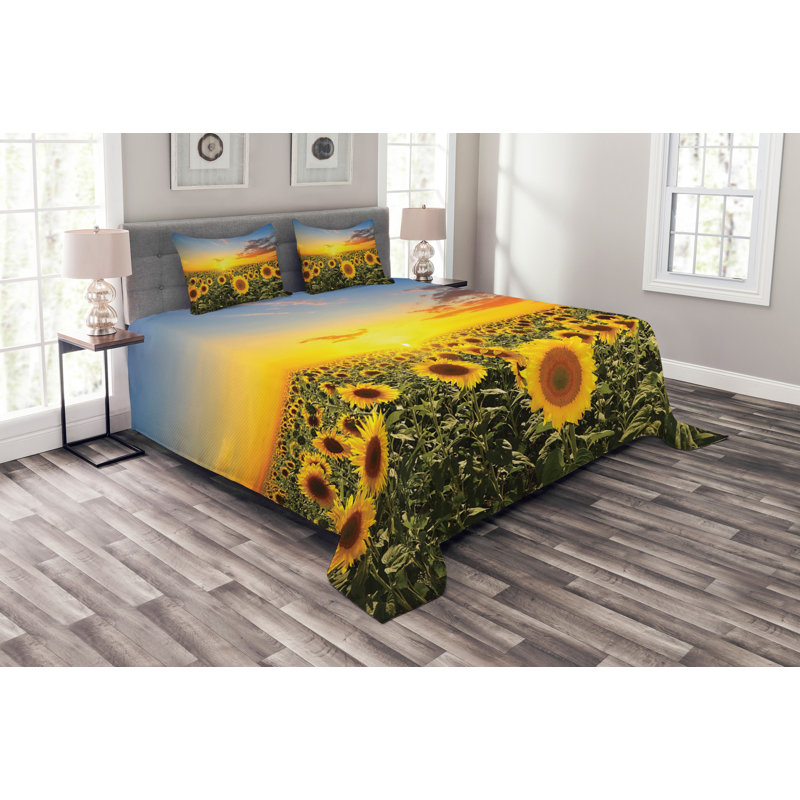 Graphic Print & Text Bedspread with Pillow Shams, 220 x 264 cm