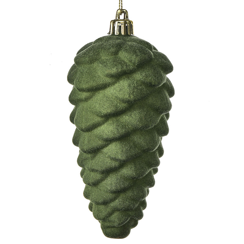 Ensemble de 2 ornements 5,5 po en forme de pomme de pin en plastique incassable, Vert