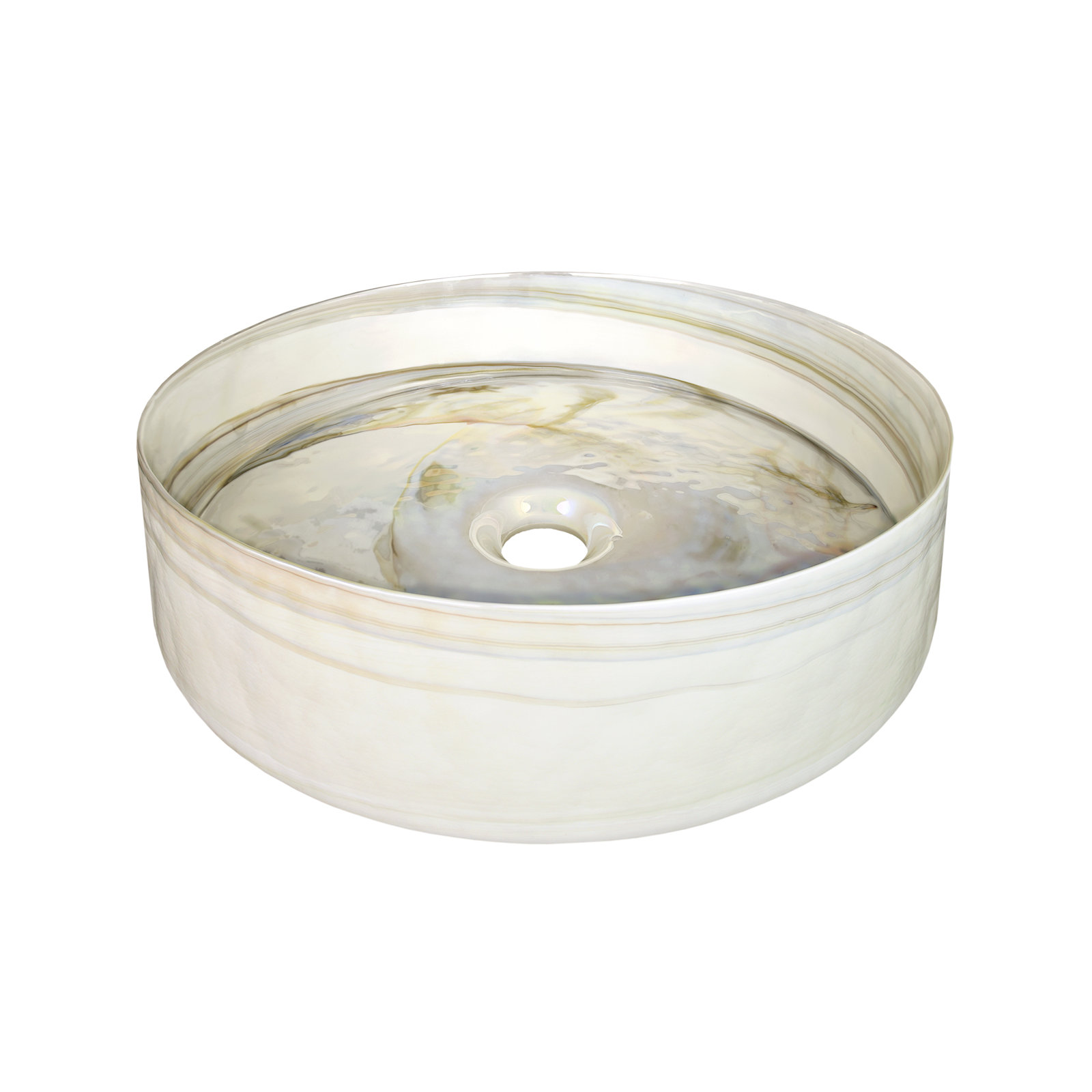 Murano Positano Glass Round Vessel Sink, Abalone